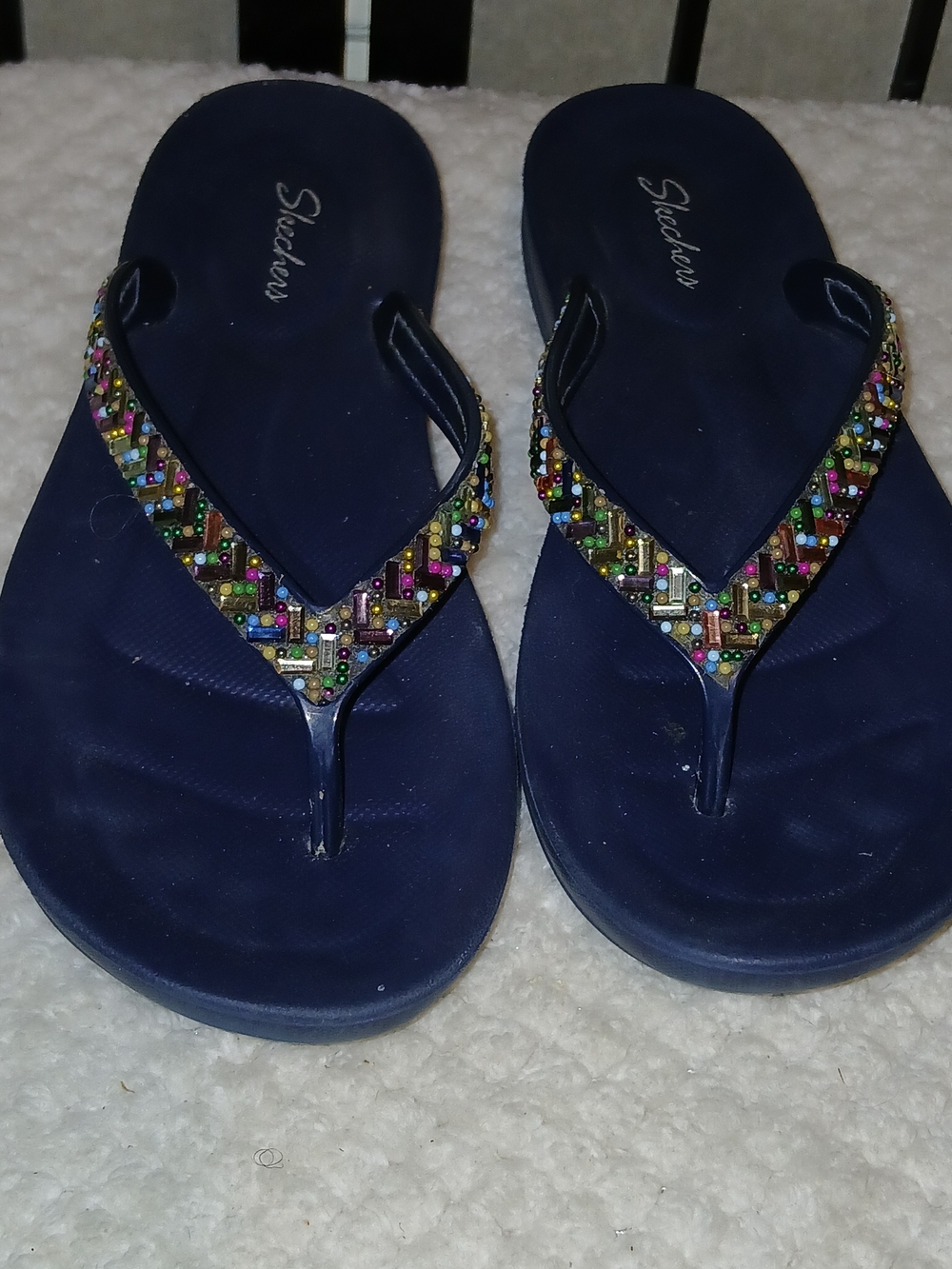 Skechers Navy Multicolor Beaded Thong Sandals